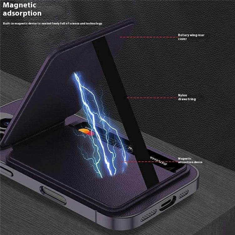 GKK For iPhone 16 Pro Case Compatible with MagSafe PU+PC Phone Shell with Card Holder Kickstand - Carbon Fiber Texture