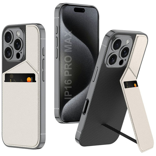 GKK For iPhone 16 Pro Case Shockproof TPU+PC+PU Phone Shell with Card Holder Kickstand - Titanium Grey