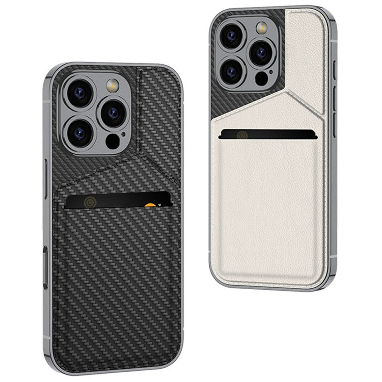 GKK For iPhone 16 Pro Case Shockproof TPU+PC+PU Phone Shell with Card Holder Kickstand - Titanium Grey