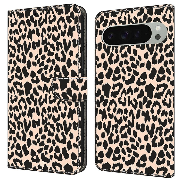 For Google Pixel 9 / Google Pixel 9 Pro Case Pattern Printed Protective Cover TPU+PU Leather Flip Phone Case - Leopard Print