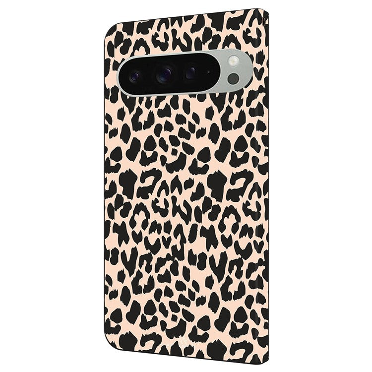 For Google Pixel 9 / Google Pixel 9 Pro Case Pattern Printed Protective Cover TPU+PU Leather Flip Phone Case - Leopard Print