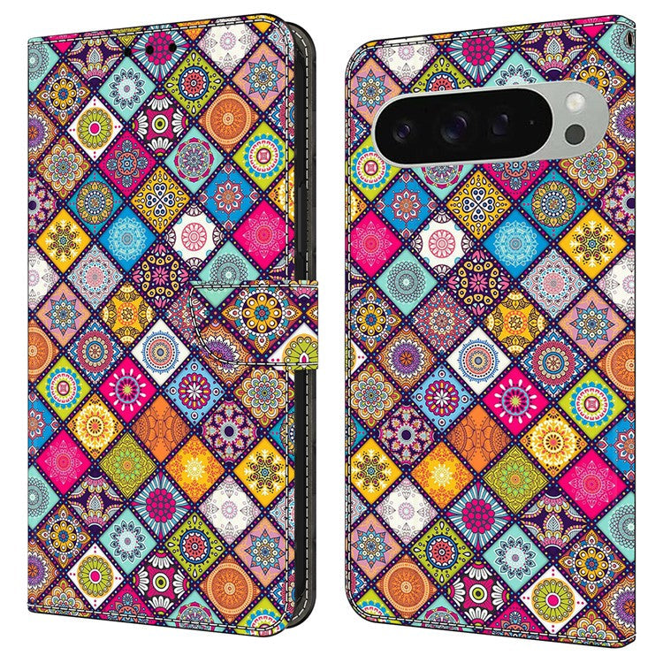 For Google Pixel 9 / Google Pixel 9 Pro Case Pattern Printed Protective Cover TPU+PU Leather Flip Phone Case - Colorful Leather