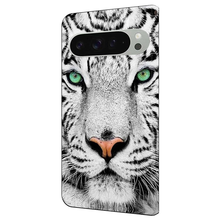 For Google Pixel 9 / Google Pixel 9 Pro Case Pattern Printed Protective Cover TPU+PU Leather Flip Phone Case - Tiger Face