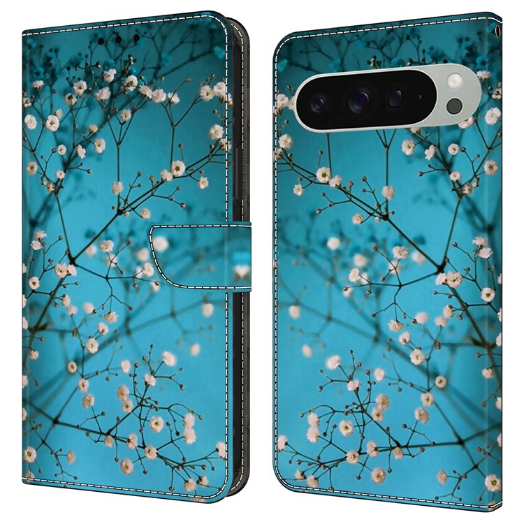 For Google Pixel 9 / Google Pixel 9 Pro Case Pattern Printed Protective Cover TPU+PU Leather Flip Phone Case - Flower Branch