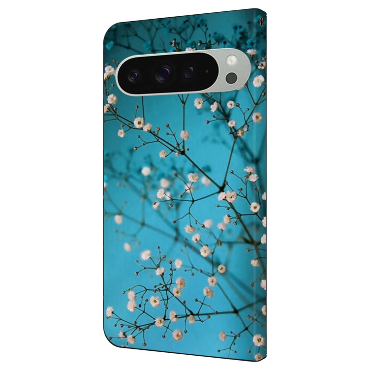 For Google Pixel 9 / Google Pixel 9 Pro Case Pattern Printed Protective Cover TPU+PU Leather Flip Phone Case - Flower Branch