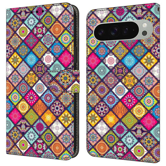 For Google Pixel 9 Pro XL Case Pattern Printed Protective Cover TPU+PU Leather Flip Phone Case - Colorful Leather
