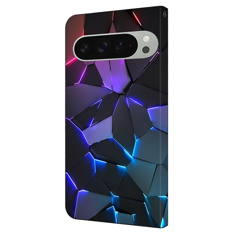 For Google Pixel 9 Pro XL Case Pattern Printed Protective Cover TPU+PU Leather Flip Phone Case - Blue Cracks