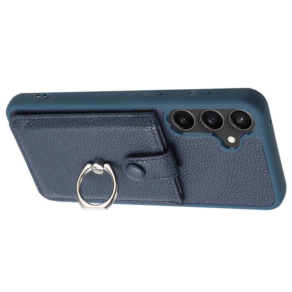 For Samsung Galaxy A16 5G / A16 4G Case Drawing Type Card Slots Litchi Texture Leather Back Cover with Ring Kickstand - Blue