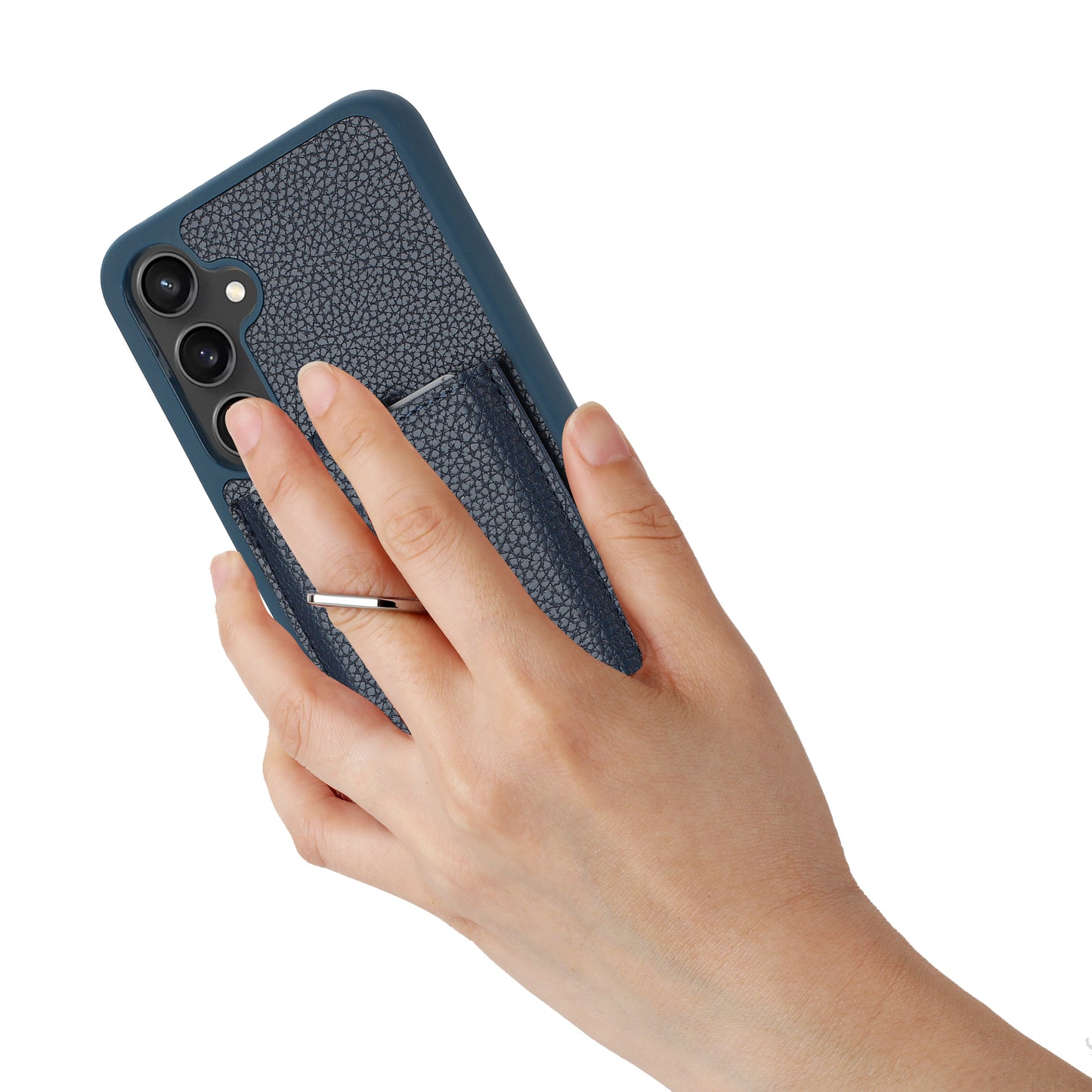For Samsung Galaxy A16 5G / A16 4G Case Drawing Type Card Slots Litchi Texture Leather Back Cover with Ring Kickstand - Blue