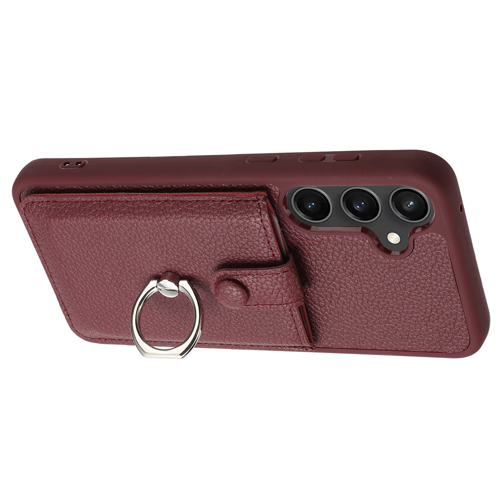 For Samsung Galaxy A16 5G / A16 4G Case Drawing Type Card Slots Litchi Texture Leather Back Cover with Ring Kickstand - Wine Red