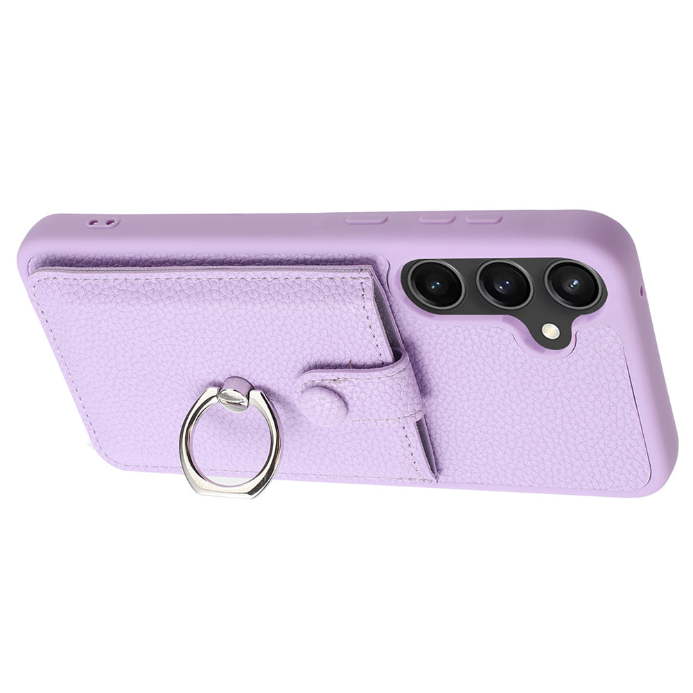 For Samsung Galaxy A16 5G / A16 4G Case Drawing Type Card Slots Litchi Texture Leather Back Cover with Ring Kickstand - Purple