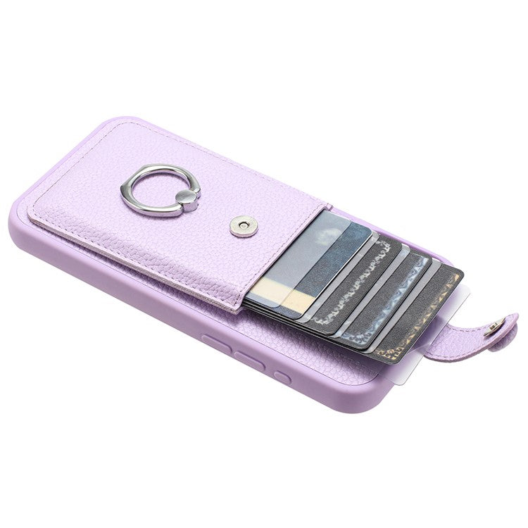 For Samsung Galaxy A16 5G Case Drawing Type Card Slots Litchi Texture Leather Back Cover with Ring Kickstand - Purple