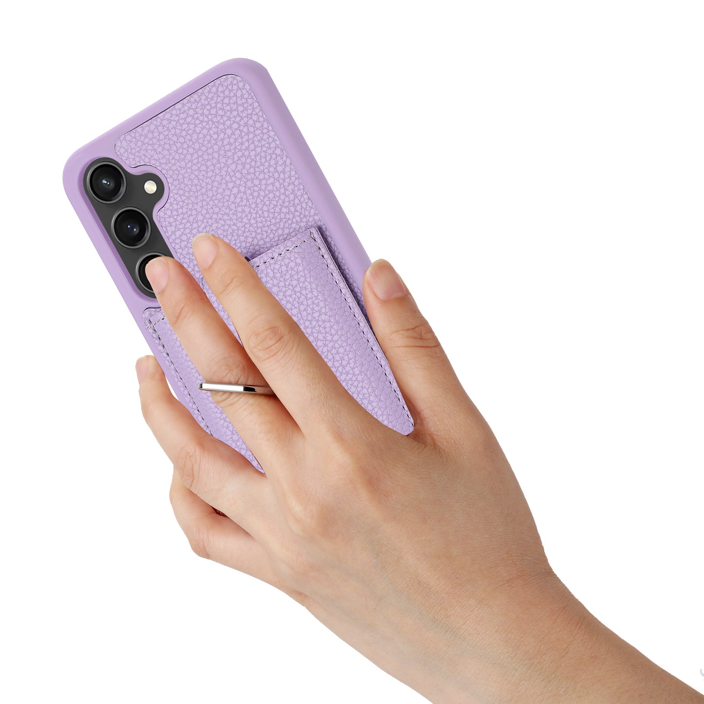 For Samsung Galaxy A16 5G / A16 4G Case Drawing Type Card Slots Litchi Texture Leather Back Cover with Ring Kickstand - Purple