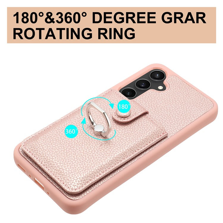 For Samsung Galaxy A54 5G Case Drawing Type Card Slots Litchi Texture Leather Back Cover with Ring Kickstand - Brown
