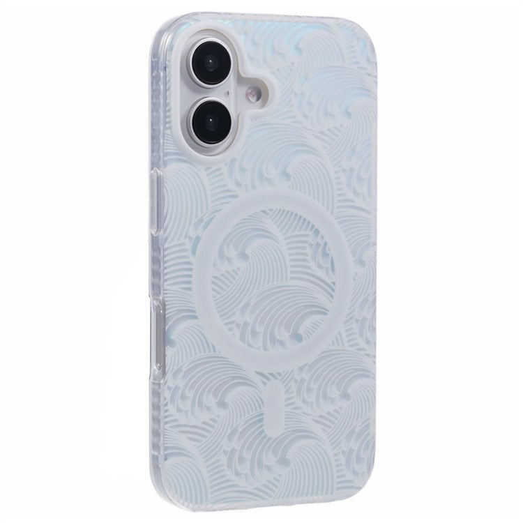 For iPhone 16 Plus Case Compatible with MagSafe Sea Waves IMD TPU+Acrylic Phone Cover - White