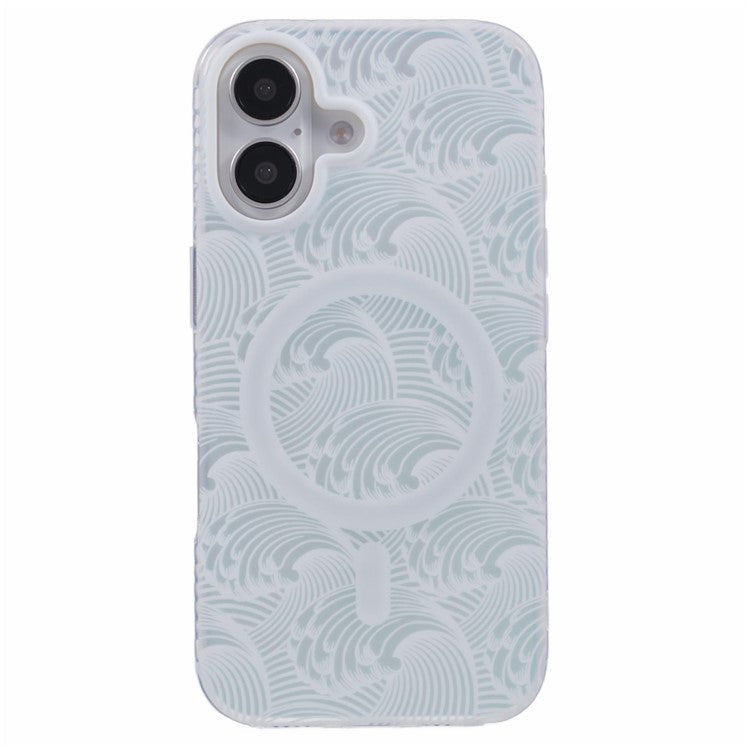 For iPhone 16 Plus Case Compatible with MagSafe Sea Waves IMD TPU+Acrylic Phone Cover - White