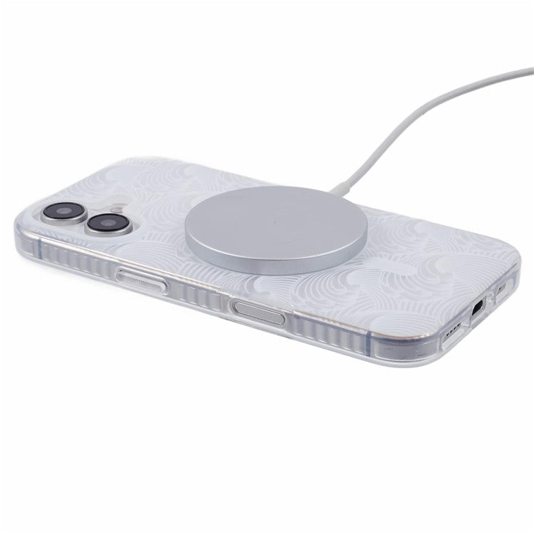 For iPhone 16 Plus Case Compatible with MagSafe Sea Waves IMD TPU+Acrylic Phone Cover - White