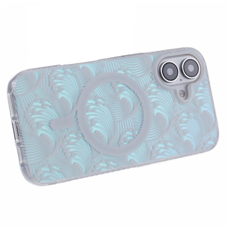 For iPhone 16 Plus Case Compatible with MagSafe Sea Waves IMD TPU+Acrylic Phone Cover - White