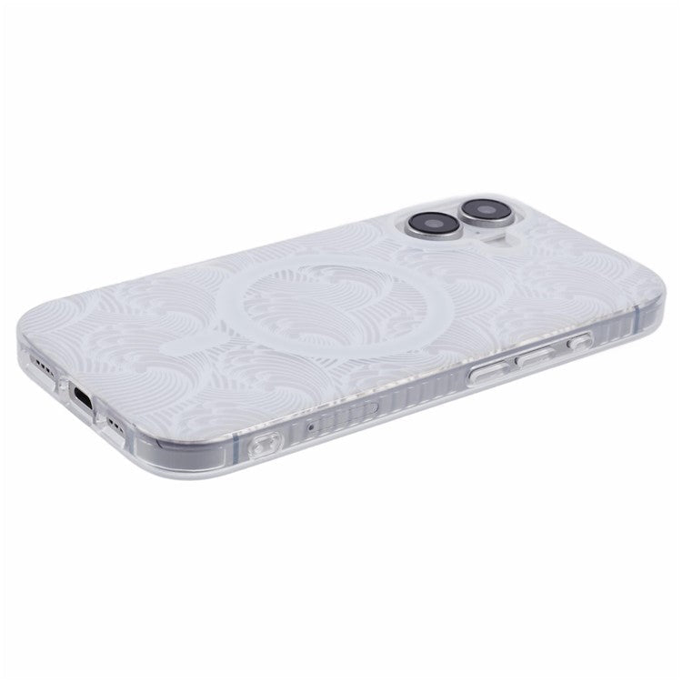 For iPhone 16 Plus Case Compatible with MagSafe Sea Waves IMD TPU+Acrylic Phone Cover - White