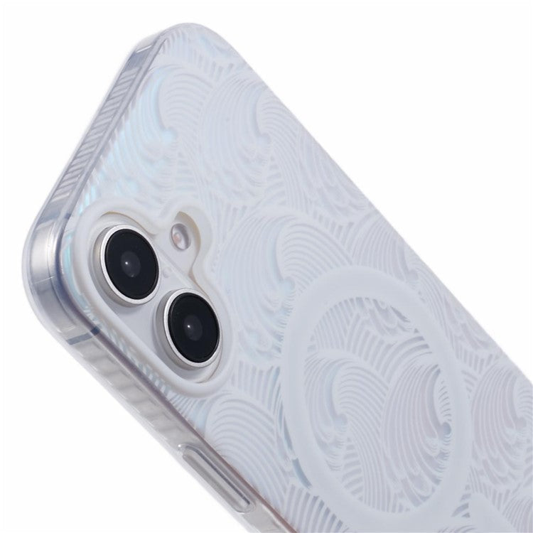 For iPhone 16 Plus Case Compatible with MagSafe Sea Waves IMD TPU+Acrylic Phone Cover - White