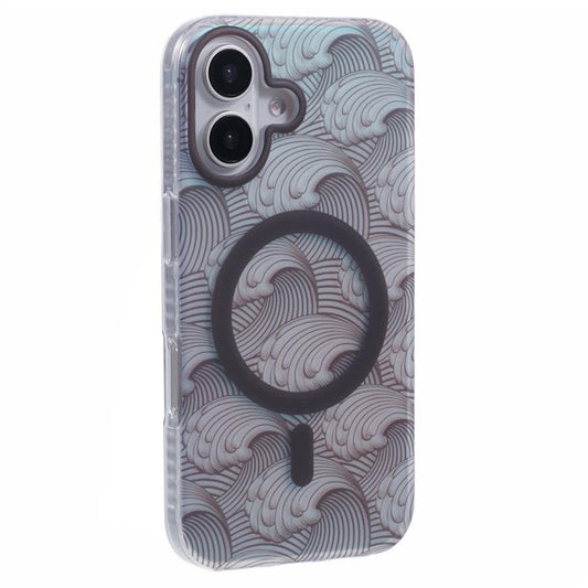 For iPhone 16 Plus Case Compatible with MagSafe Sea Waves IMD TPU+Acrylic Phone Cover - Grey