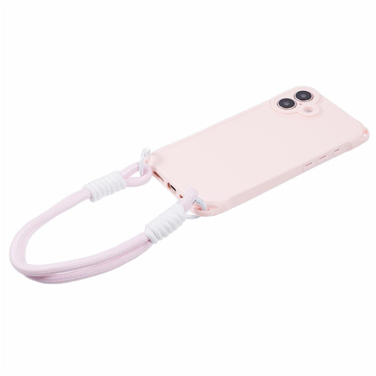 For iPhone 16 Case Reinforced Corner Shockproof TPU Phone Cover with Wrist Strap - Pink