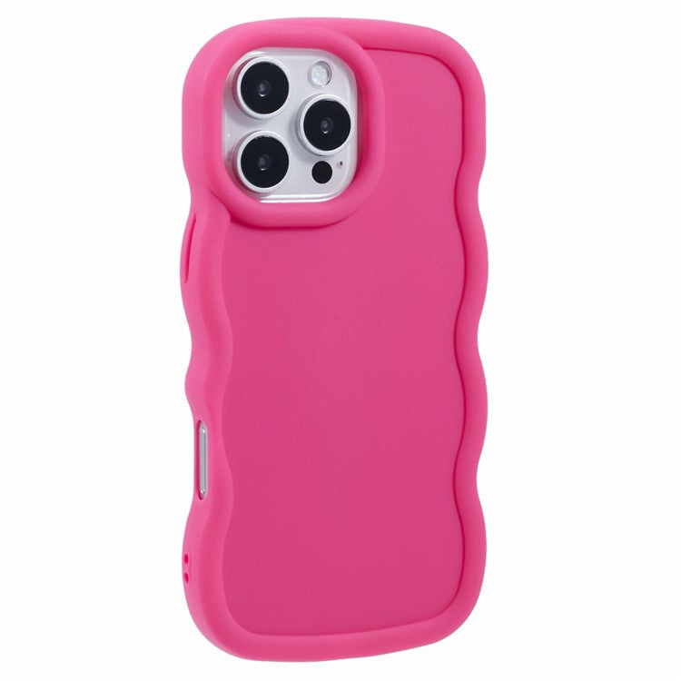XL Series For iPhone 16 Pro Case TPU Protective Phone Cover Unique Curly Wave Frame - Rose