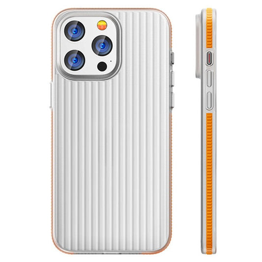For iPhone 16 Pro Case Corrugated Texture Matte PC Skin-touch Phone Cover - Orange Edge
