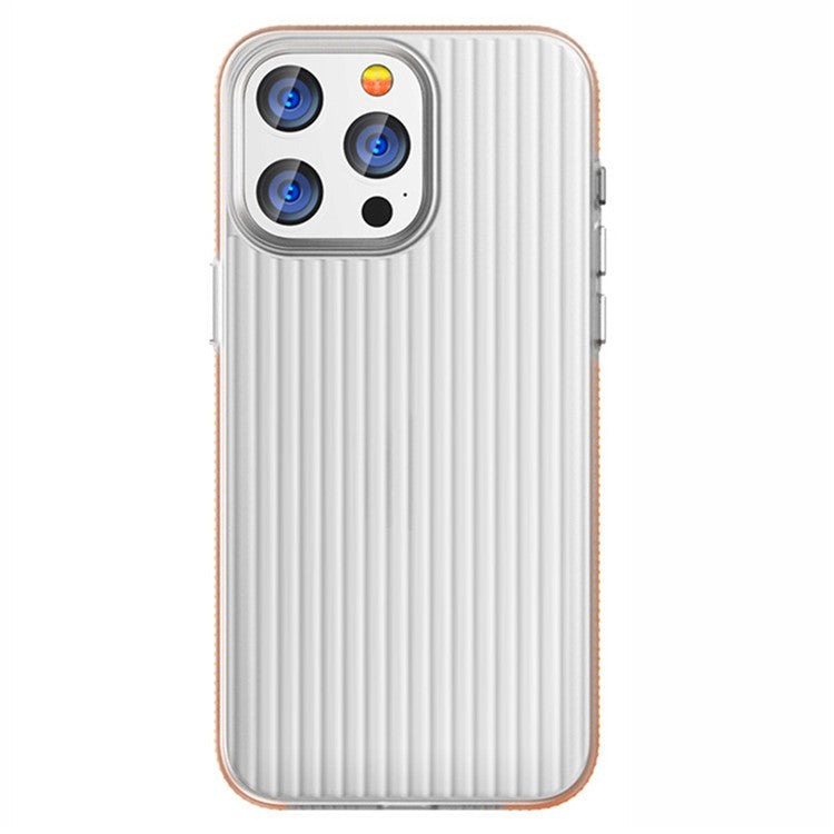 For iPhone 16 Pro Case Corrugated Texture Matte PC Skin-touch Phone Cover - Orange Edge