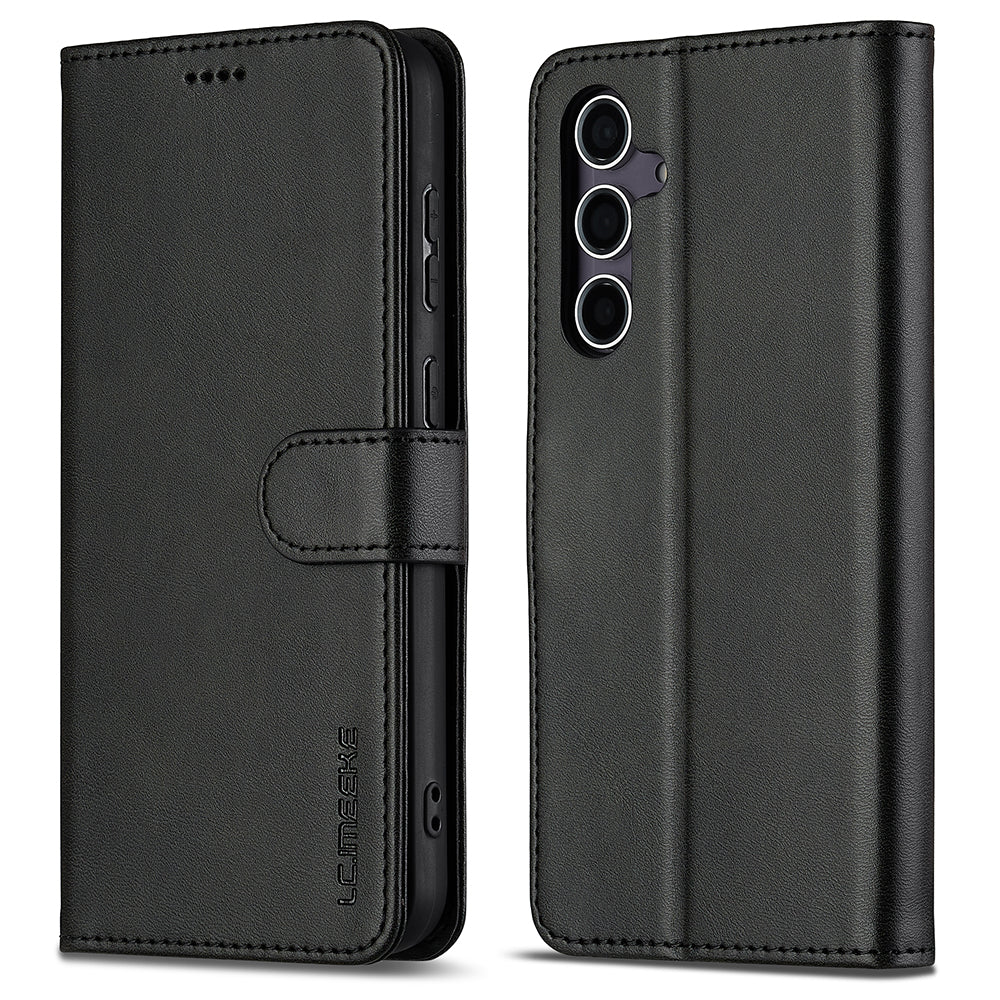 LC.IMEEKE For Samsung Galaxy A16 5G / A16 4G Case Calf Texture PU Leather Stand Wallet Phone Cover - Black
