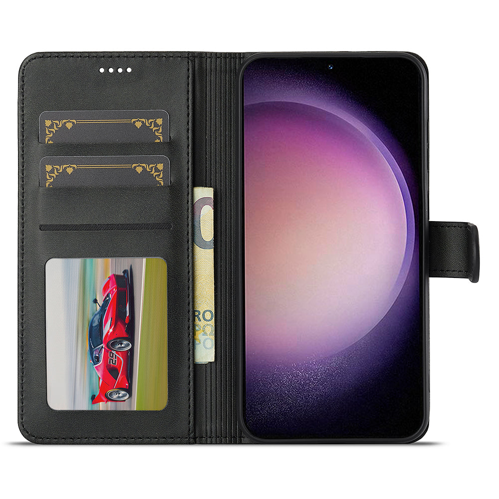 LC.IMEEKE For Samsung Galaxy A16 5G / A16 4G Case Calf Texture PU Leather Stand Wallet Phone Cover - Black
