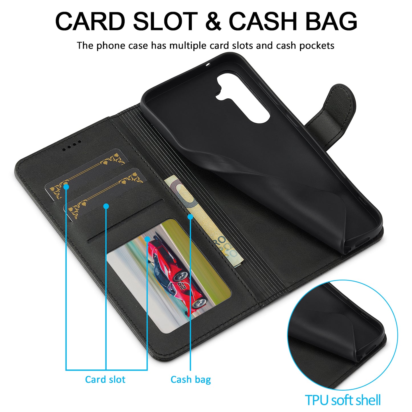 LC.IMEEKE For Samsung Galaxy A16 5G / A16 4G Case Calf Texture PU Leather Stand Wallet Phone Cover - Black