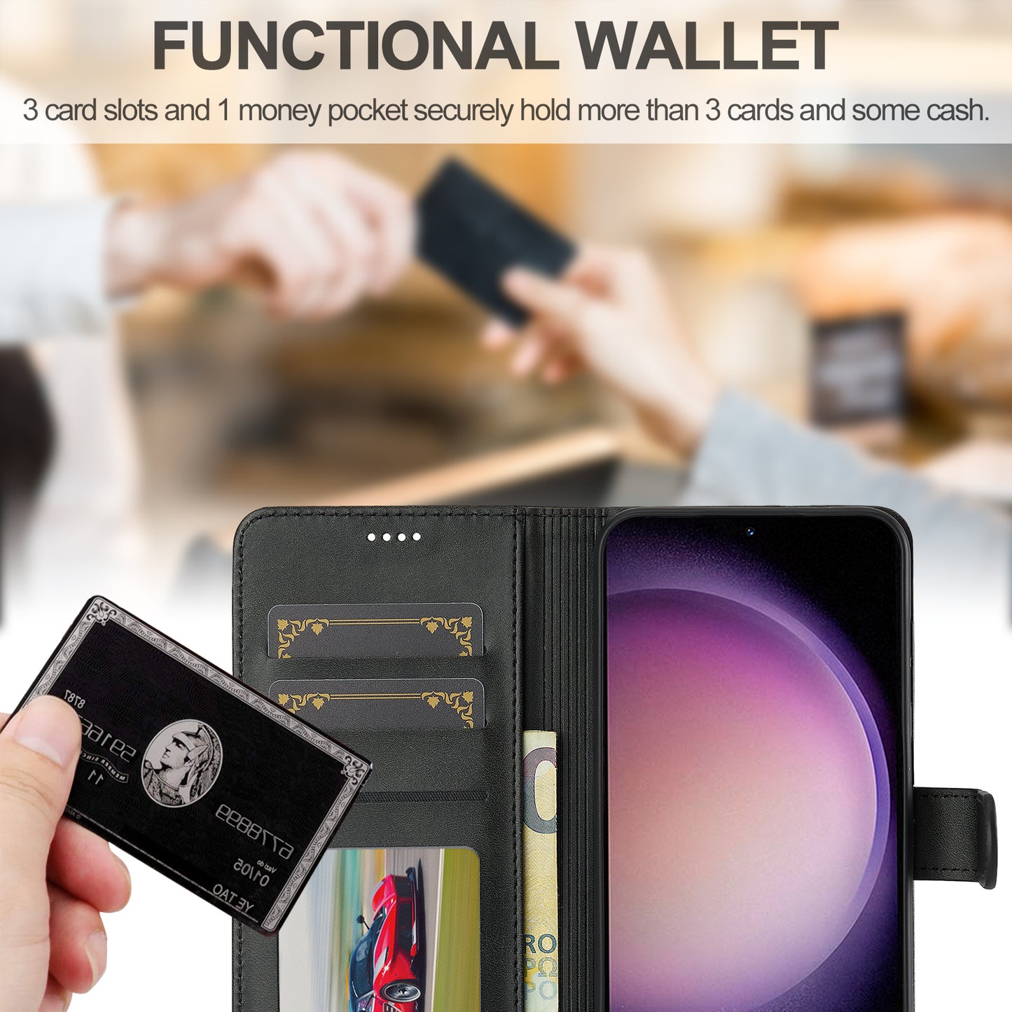 LC.IMEEKE For Samsung Galaxy A16 5G / A16 4G Case Calf Texture PU Leather Stand Wallet Phone Cover - Black