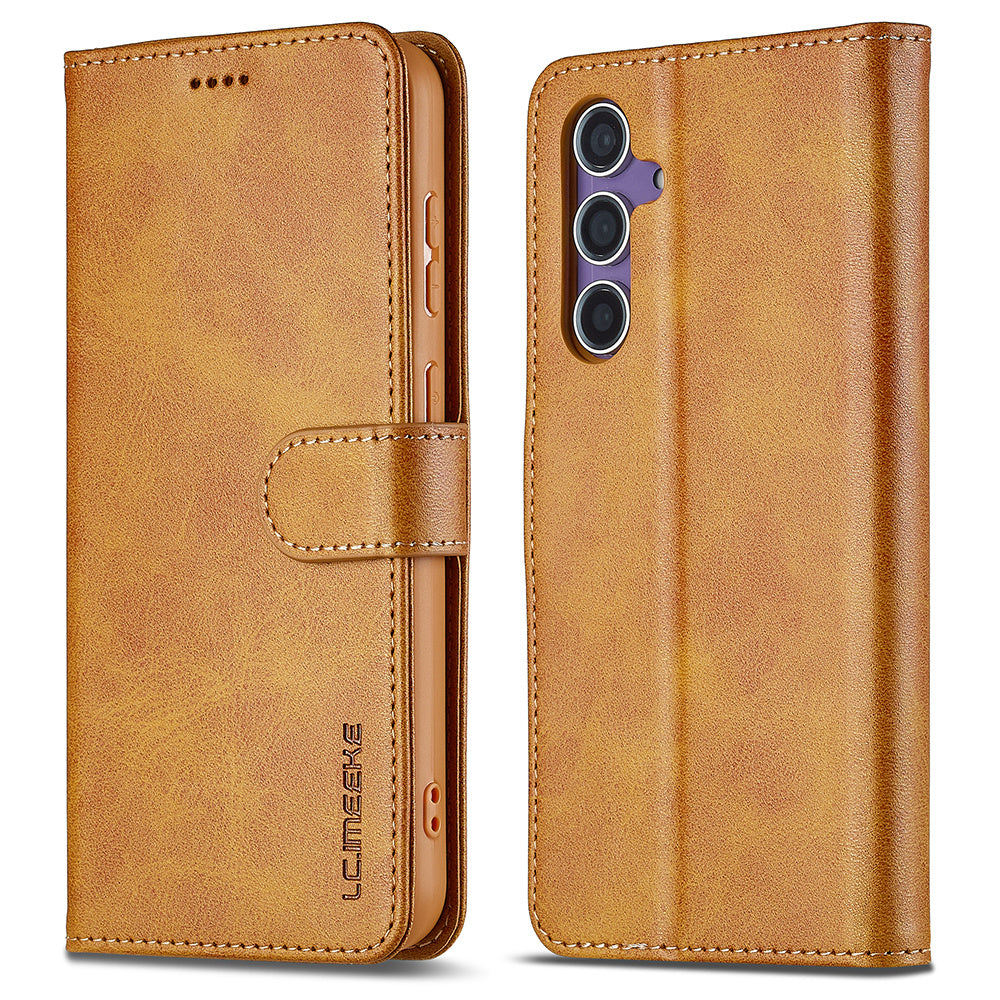 LC.IMEEKE For Samsung Galaxy A16 5G / A16 4G Case Calf Texture PU Leather Stand Wallet Phone Cover - Yellow