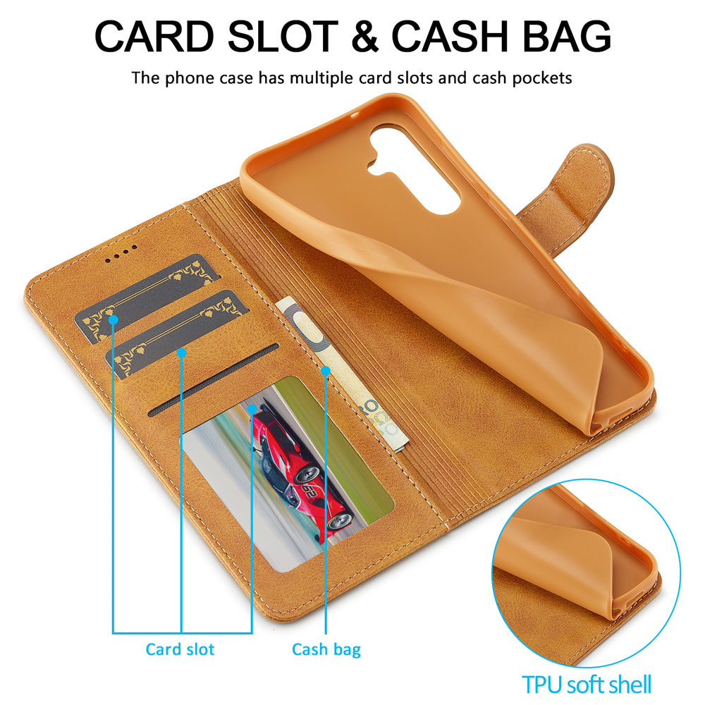 LC.IMEEKE For Samsung Galaxy A16 5G / A16 4G Case Calf Texture PU Leather Stand Wallet Phone Cover - Yellow