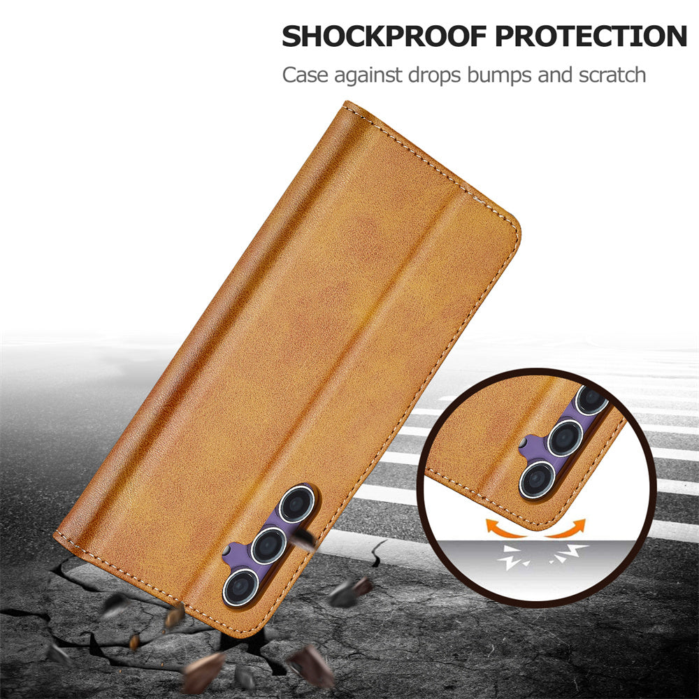LC.IMEEKE For Samsung Galaxy A16 5G / A16 4G Case Calf Texture PU Leather Stand Wallet Phone Cover - Yellow