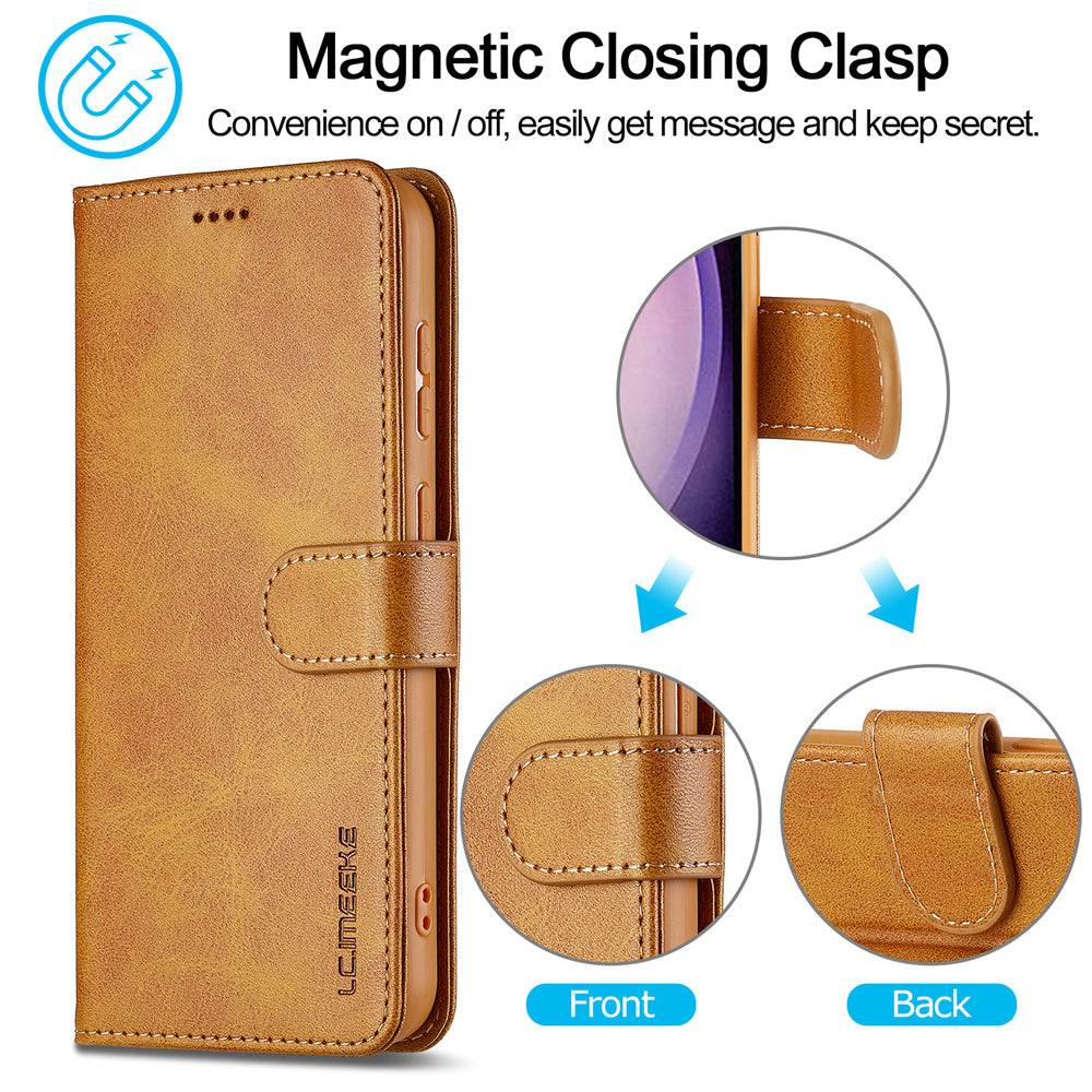 LC.IMEEKE For Samsung Galaxy A16 5G / A16 4G Case Calf Texture PU Leather Stand Wallet Phone Cover - Yellow