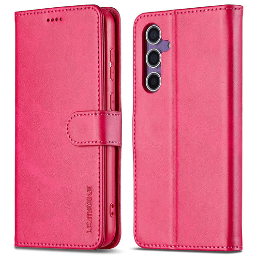 LC.IMEEKE For Samsung Galaxy A16 5G / A16 4G Case Calf Texture PU Leather Stand Wallet Phone Cover - Rose