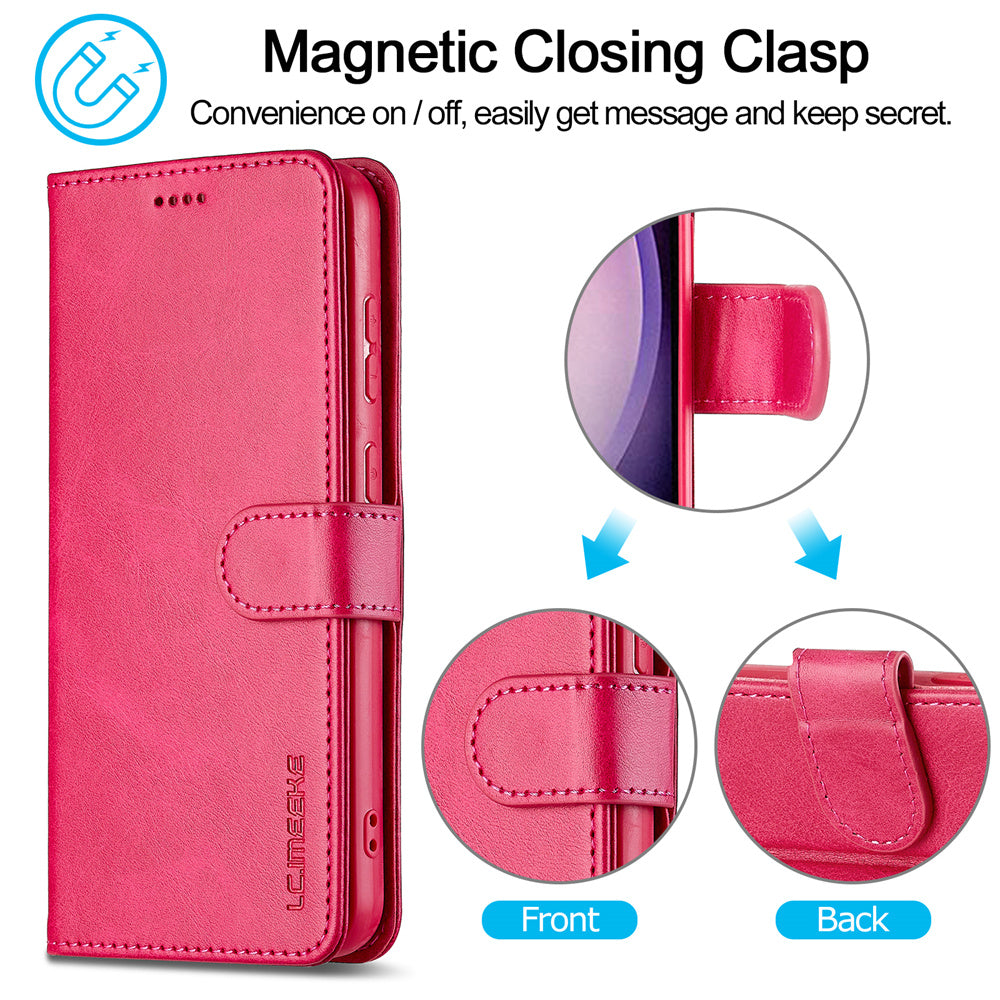 LC.IMEEKE For Samsung Galaxy A16 5G / A16 4G Case Calf Texture PU Leather Stand Wallet Phone Cover - Rose
