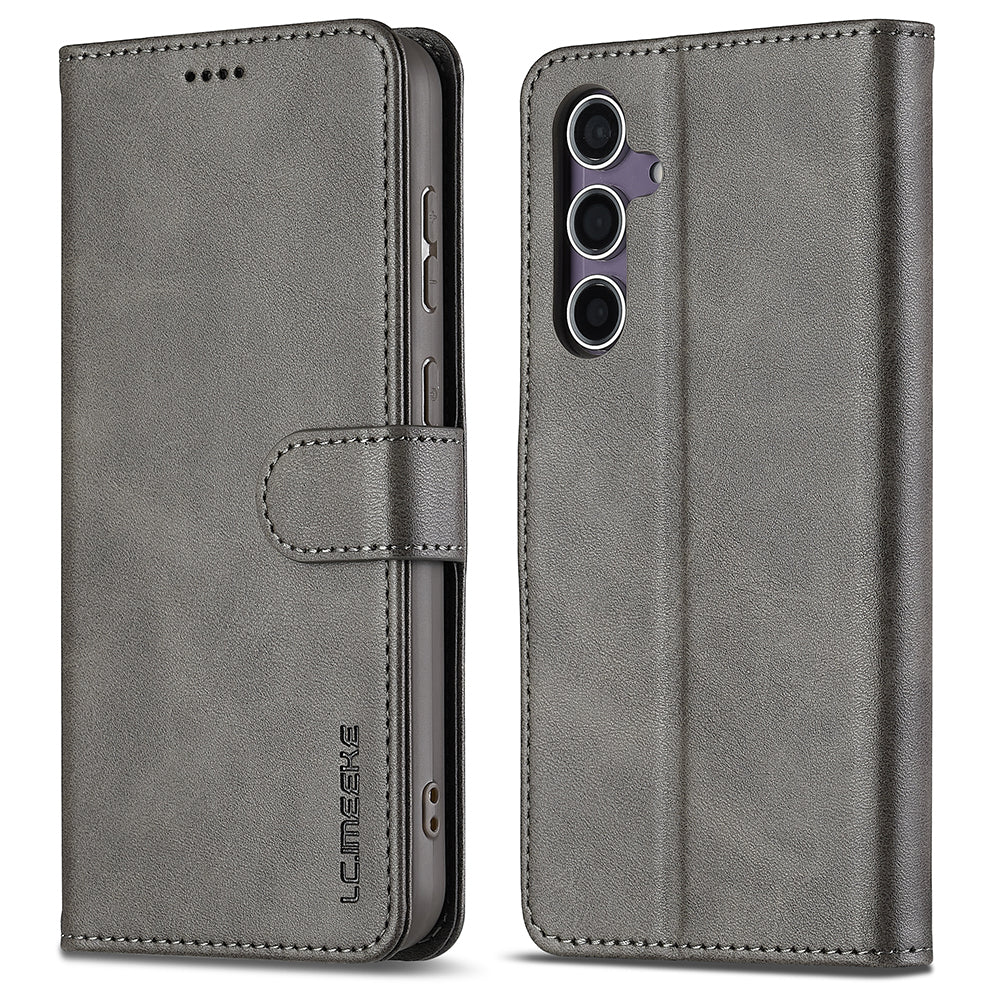 LC.IMEEKE For Samsung Galaxy A16 5G / A16 4G Case Calf Texture PU Leather Stand Wallet Phone Cover - Grey