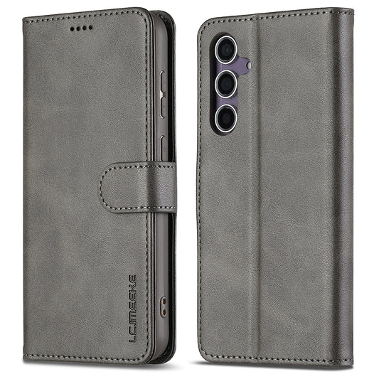 LC.IMEEKE For Samsung Galaxy A16 5G / A16 4G Case Calf Texture PU Leather Stand Wallet Phone Cover - Grey