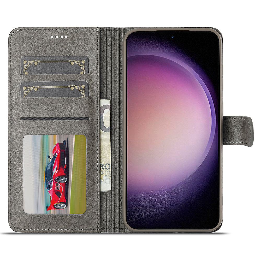 LC.IMEEKE For Samsung Galaxy A16 5G / A16 4G Case Calf Texture PU Leather Stand Wallet Phone Cover - Grey