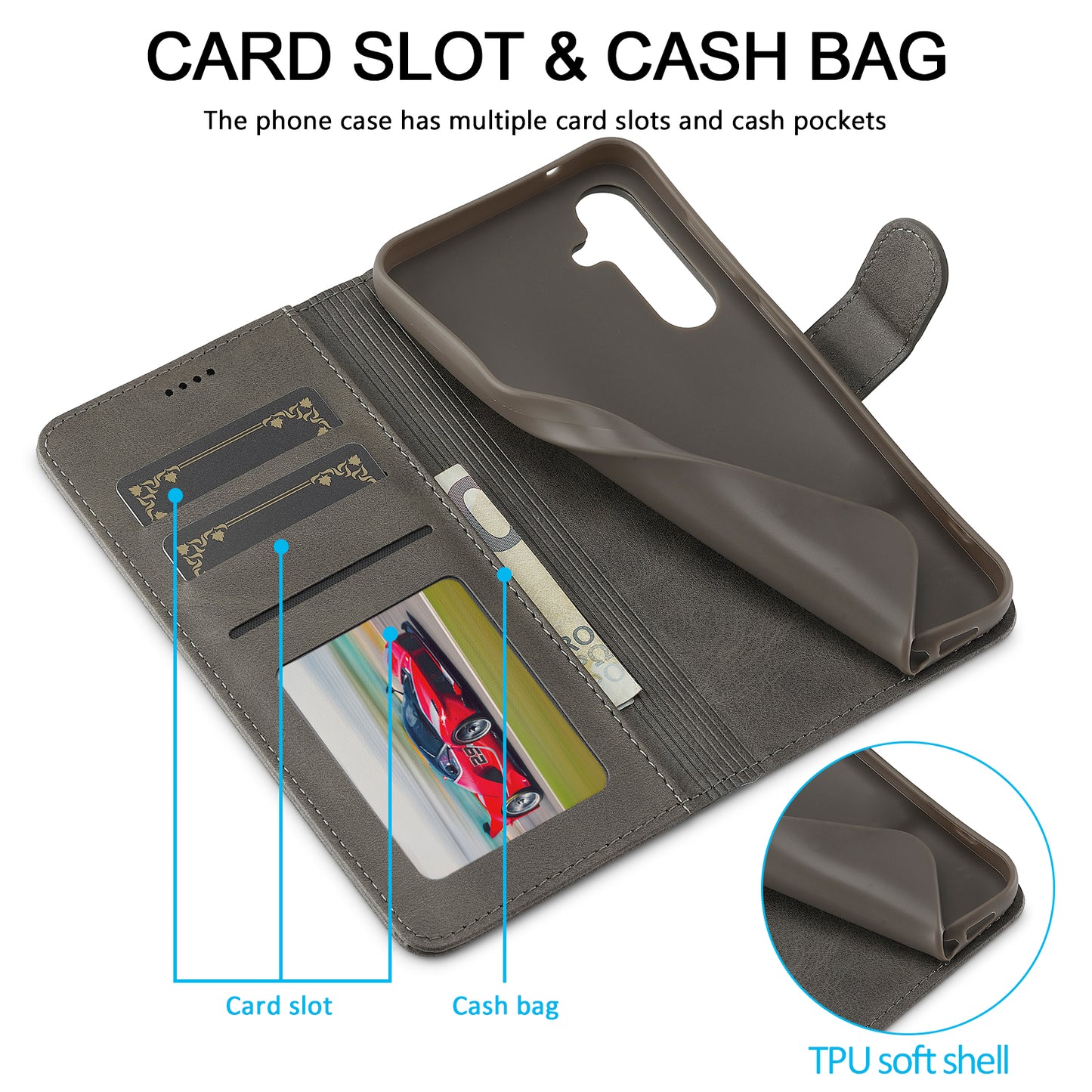 LC.IMEEKE For Samsung Galaxy A16 5G / A16 4G Case Calf Texture PU Leather Stand Wallet Phone Cover - Grey