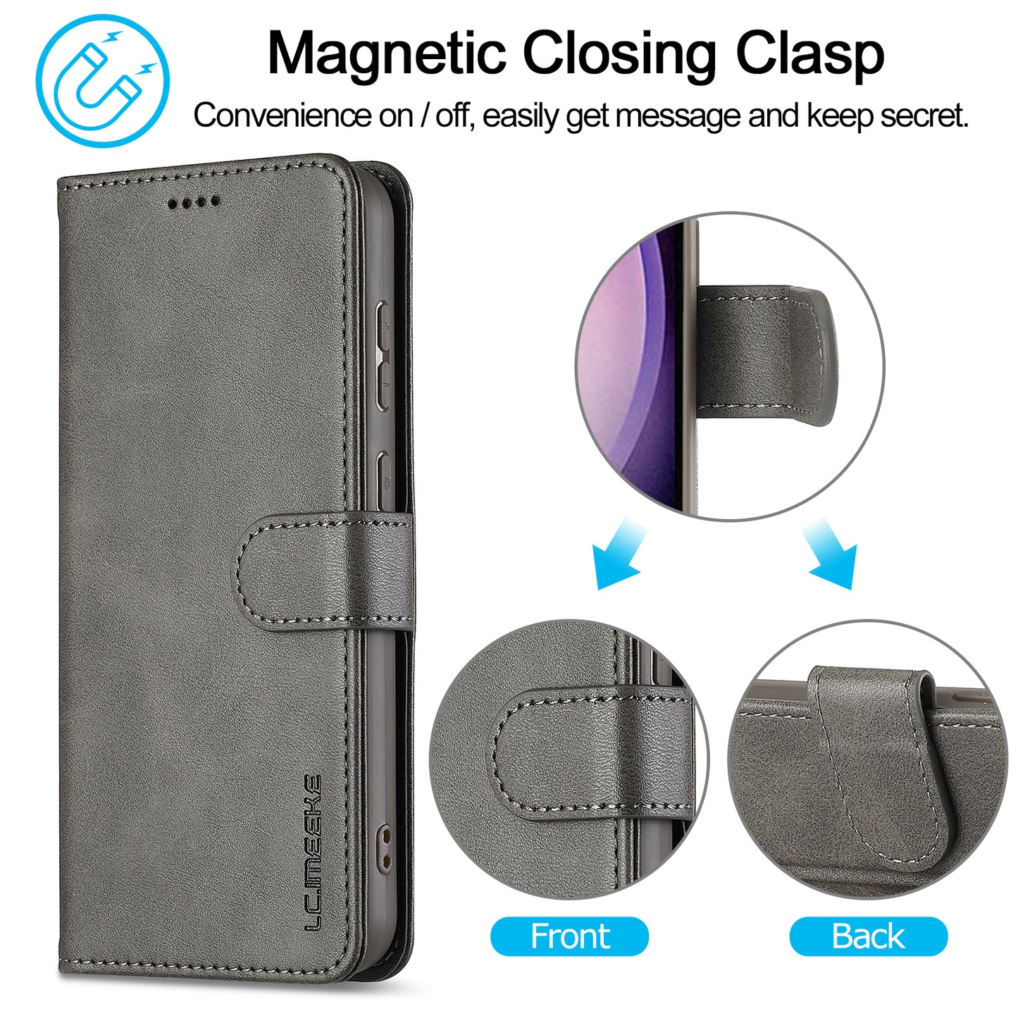 LC.IMEEKE For Samsung Galaxy A16 5G / A16 4G Case Calf Texture PU Leather Stand Wallet Phone Cover - Grey