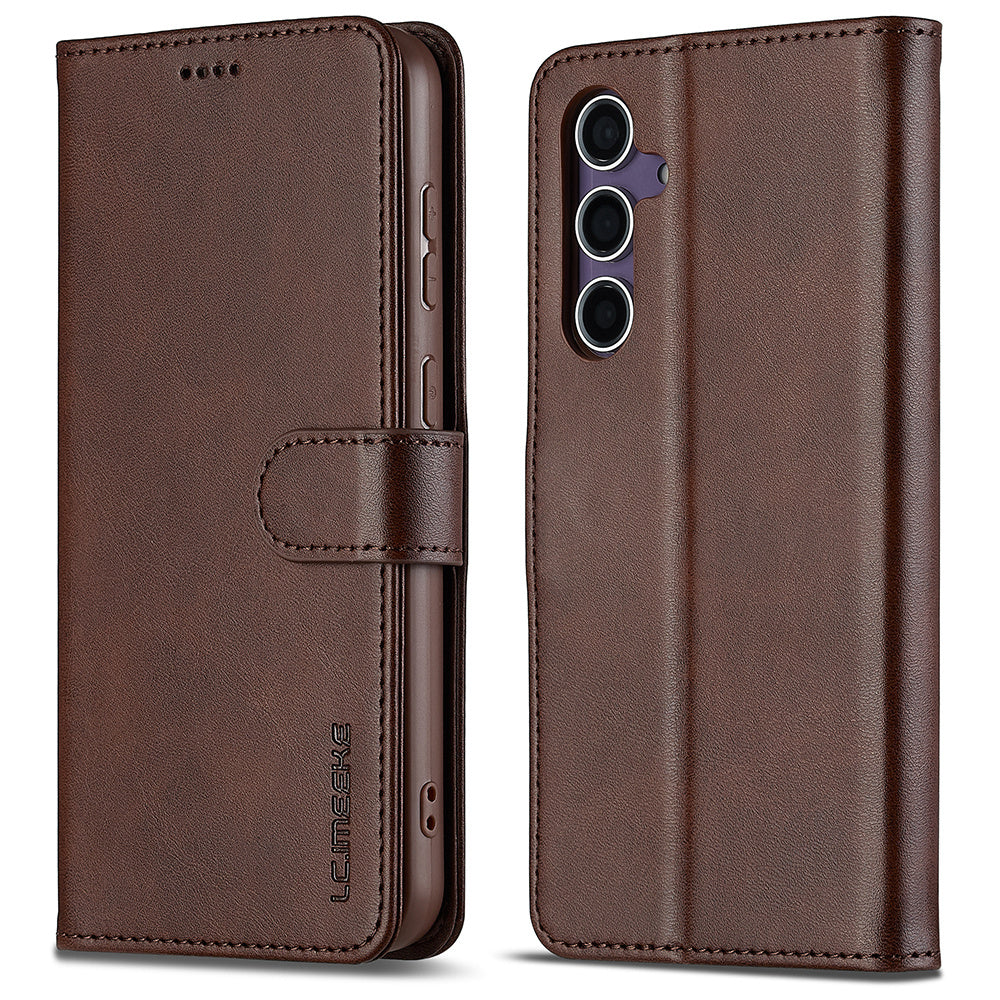 LC.IMEEKE For Samsung Galaxy A16 5G / A16 4G Case Calf Texture PU Leather Stand Wallet Phone Cover - Brown
