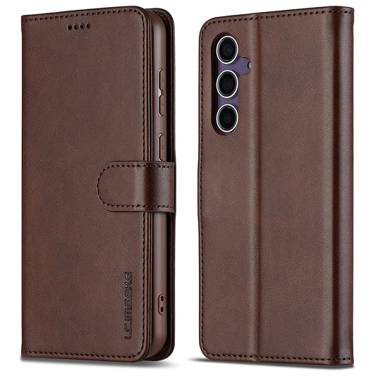 LC.IMEEKE For Samsung Galaxy A16 5G / A16 4G Case Calf Texture PU Leather Stand Wallet Phone Cover - Brown