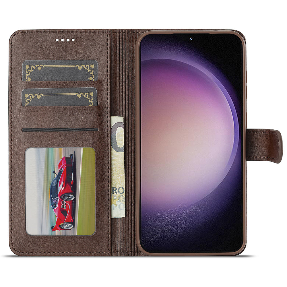 LC.IMEEKE For Samsung Galaxy A16 5G / A16 4G Case Calf Texture PU Leather Stand Wallet Phone Cover - Brown