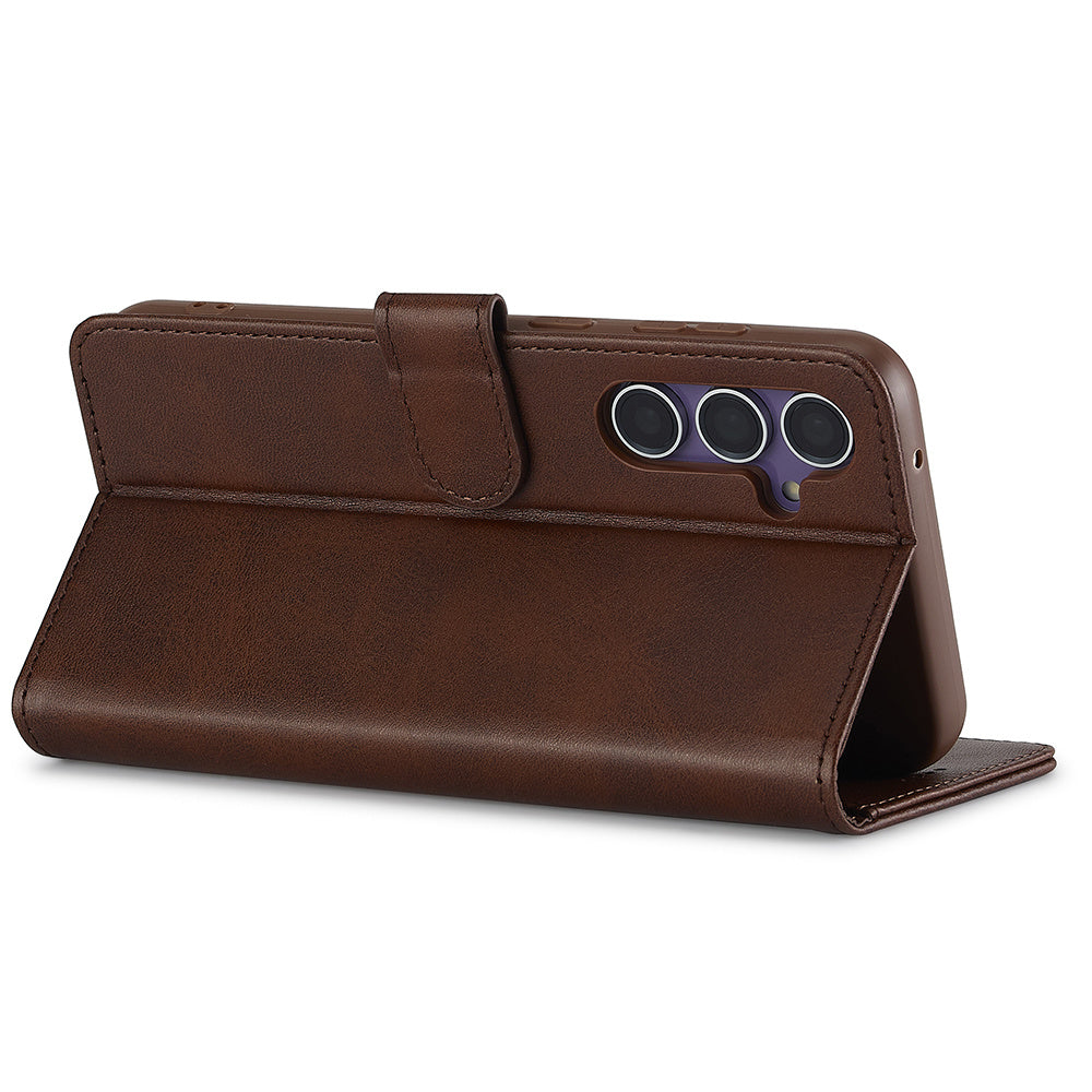 LC.IMEEKE For Samsung Galaxy A16 5G / A16 4G Case Calf Texture PU Leather Stand Wallet Phone Cover - Brown