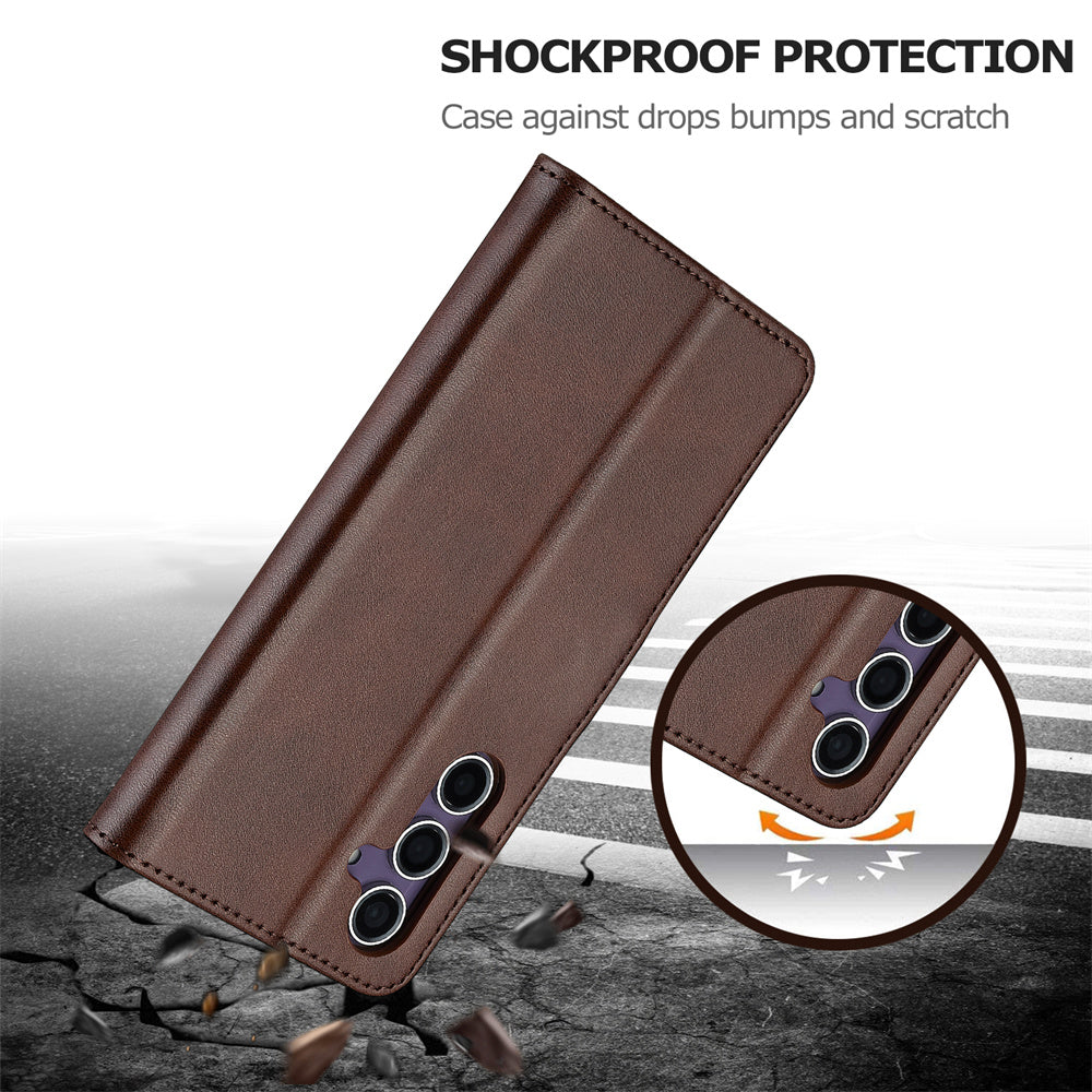 LC.IMEEKE For Samsung Galaxy A16 5G / A16 4G Case Calf Texture PU Leather Stand Wallet Phone Cover - Brown