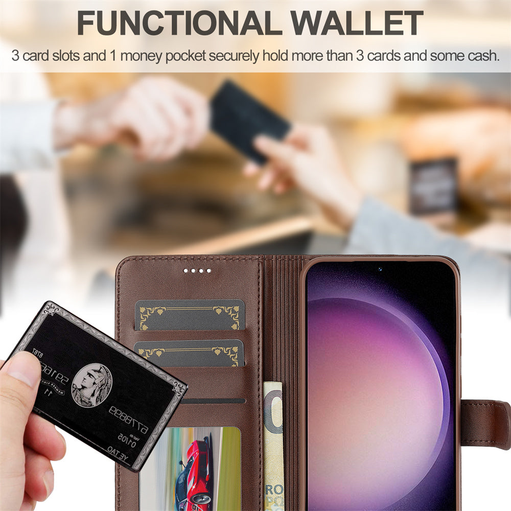 LC.IMEEKE For Samsung Galaxy A16 5G / A16 4G Case Calf Texture PU Leather Stand Wallet Phone Cover - Brown